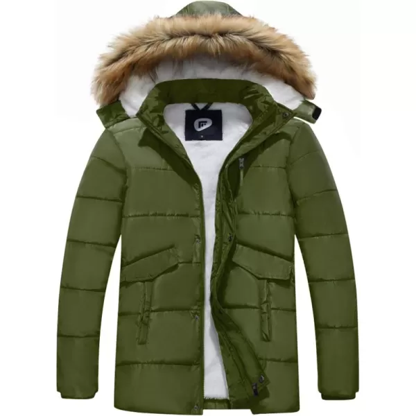 imageFARVALUE Mens Winter Warm Coats Parka Jacket Waterproof Thicken Jackets With Removable HoodGreen