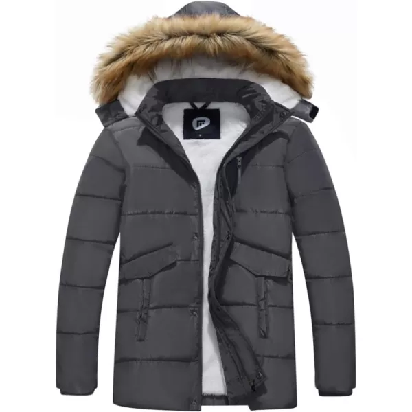 imageFARVALUE Mens Winter Warm Coats Parka Jacket Waterproof Thicken Jackets With Removable HoodGrey