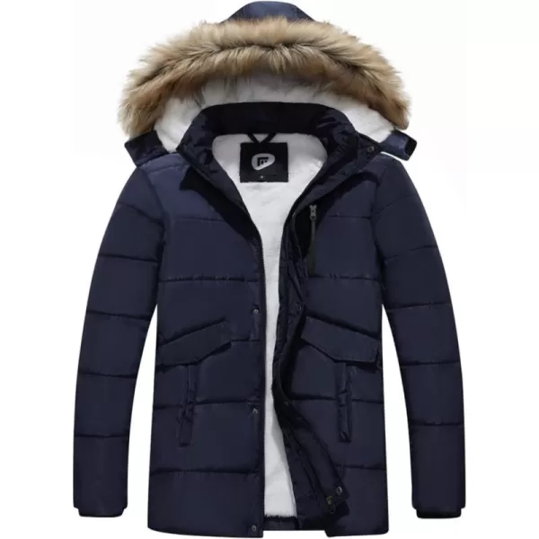 imageFARVALUE Mens Winter Warm Coats Parka Jacket Waterproof Thicken Jackets With Removable HoodNavy