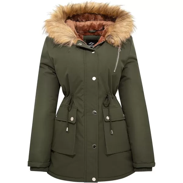 imageFARVALUE Womens Waterrepellent Winter Coat Thicken Puffer Jacket Warm FLeece Lined Parka with Fur HoodArmy Green