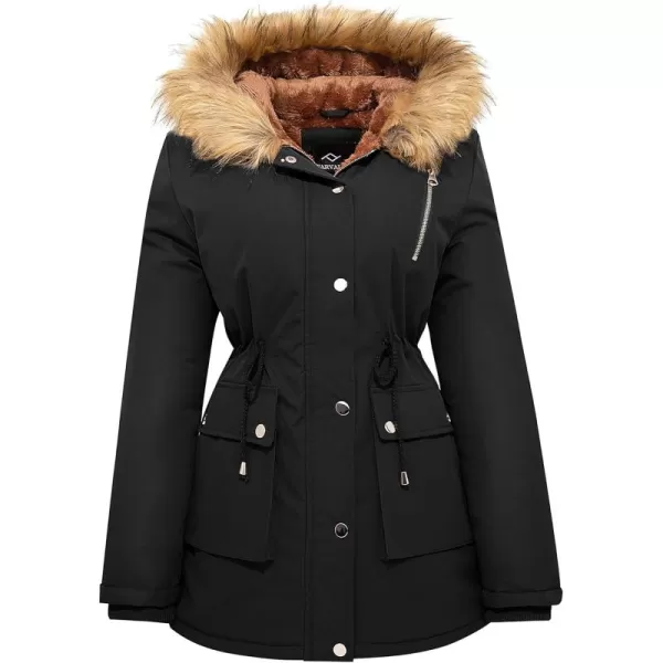imageFARVALUE Womens Waterrepellent Winter Coat Thicken Puffer Jacket Warm FLeece Lined Parka with Fur HoodBlack