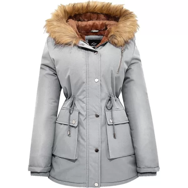 imageFARVALUE Womens Waterrepellent Winter Coat Thicken Puffer Jacket Warm FLeece Lined Parka with Fur HoodLight Grey