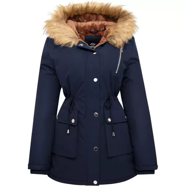 imageFARVALUE Womens Waterrepellent Winter Coat Thicken Puffer Jacket Warm FLeece Lined Parka with Fur HoodNavy