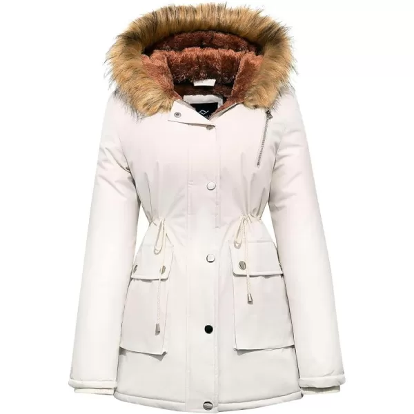 imageFARVALUE Womens Waterrepellent Winter Coat Thicken Puffer Jacket Warm FLeece Lined Parka with Fur HoodWhite