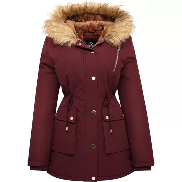 imageFARVALUE Womens Waterrepellent Winter Coat Thicken Puffer Jacket Warm FLeece Lined Parka with Fur HoodWine Red