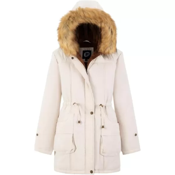 imageFARVALUE Womens Winter Coat Hooded Warm Fleece Parka Jacket with Fur Trim CoatBeige