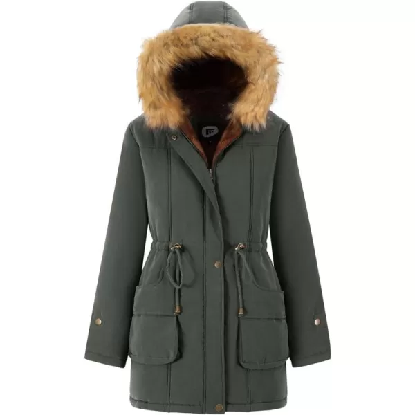 imageFARVALUE Womens Winter Coat Hooded Warm Fleece Parka Jacket with Fur Trim CoatGray