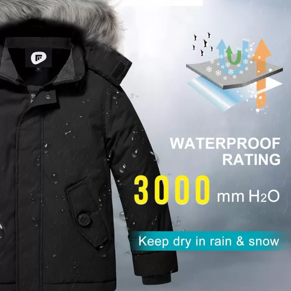 imageFARVALUE Boys Water Resistant Winter Coat Parka Jacket Quilted Fleece Lined Outwear Thicken Puffer Jacket Hood CoatBlack