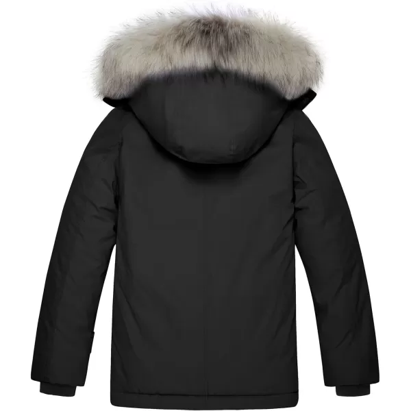 imageFARVALUE Boys Water Resistant Winter Coat Parka Jacket Quilted Fleece Lined Outwear Thicken Puffer Jacket Hood CoatBlack