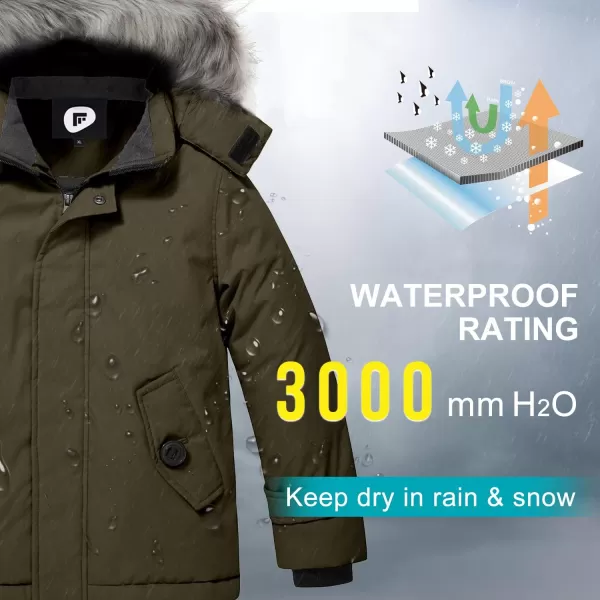 imageFARVALUE Boys Water Resistant Winter Coat Parka Jacket Quilted Fleece Lined Outwear Thicken Puffer Jacket Hood CoatGreen