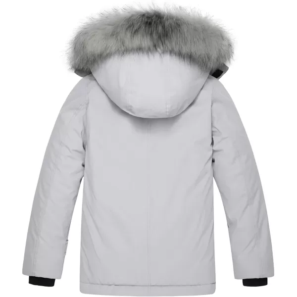 imageFARVALUE Boys Water Resistant Winter Coat Parka Jacket Quilted Fleece Lined Outwear Thicken Puffer Jacket Hood CoatLight Grey
