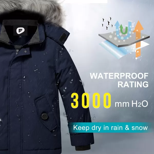 imageFARVALUE Boys Water Resistant Winter Coat Parka Jacket Quilted Fleece Lined Outwear Thicken Puffer Jacket Hood CoatNavy