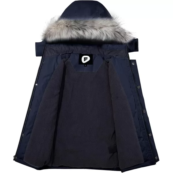 imageFARVALUE Boys Water Resistant Winter Coat Parka Jacket Quilted Fleece Lined Outwear Thicken Puffer Jacket Hood CoatNavy