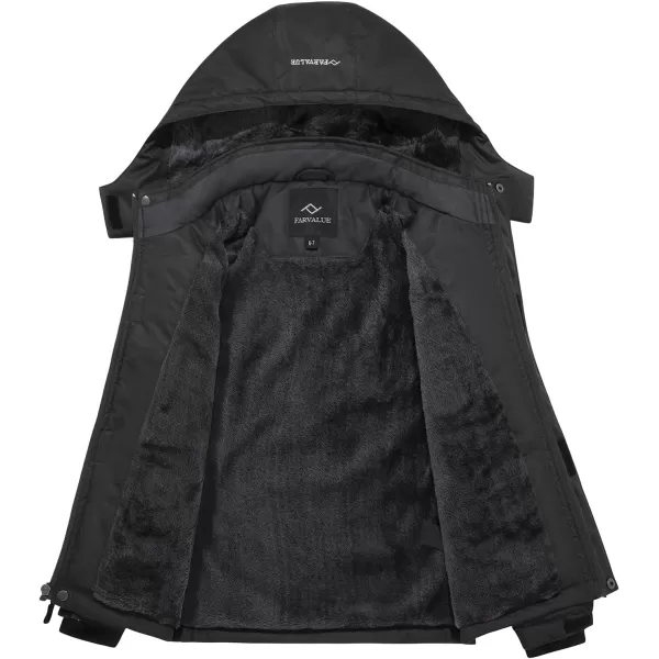 imageFARVALUE Boys Waterproof Ski Jacket Windproof Winter Coat Warm Snow Coat Outdoor Raincoats Hooded WindbreakerBlack