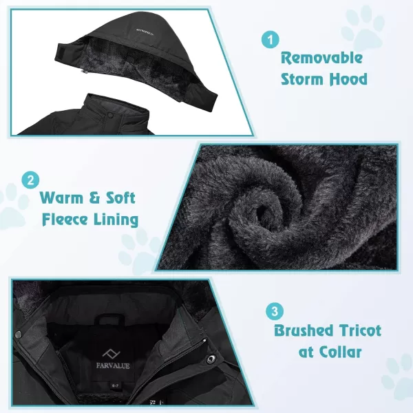 imageFARVALUE Boys Waterproof Ski Jacket Windproof Winter Coat Warm Snow Coat Outdoor Raincoats Hooded WindbreakerBlack