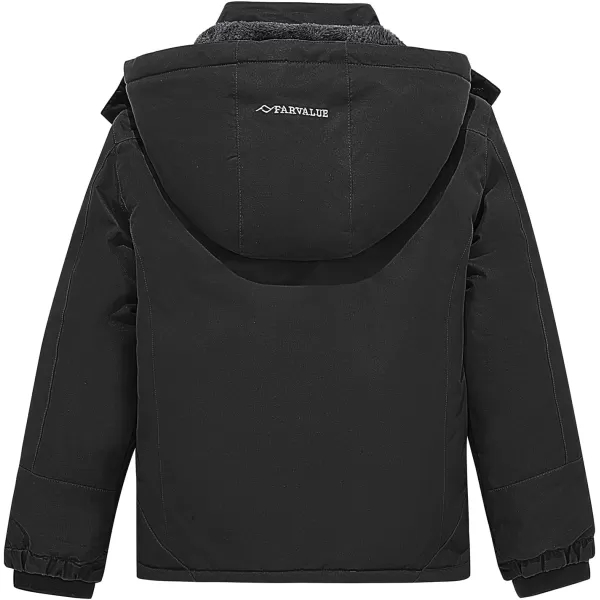 imageFARVALUE Boys Waterproof Ski Jacket Windproof Winter Coat Warm Snow Coat Outdoor Raincoats Hooded WindbreakerBlack
