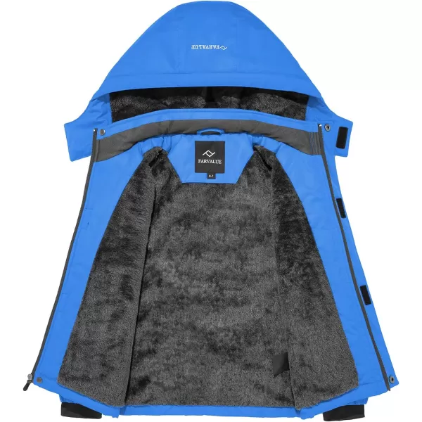 imageFARVALUE Boys Waterproof Ski Jacket Windproof Winter Coat Warm Snow Coat Outdoor Raincoats Hooded WindbreakerBlue