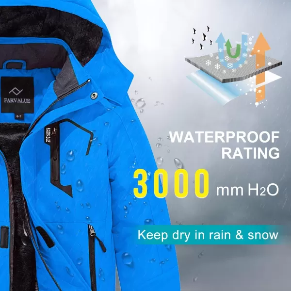 imageFARVALUE Boys Waterproof Ski Jacket Windproof Winter Coat Warm Snow Coat Outdoor Raincoats Hooded WindbreakerBlue
