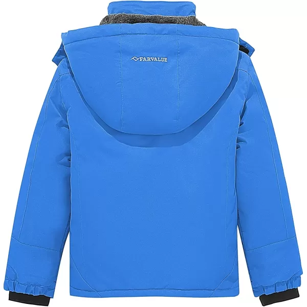 imageFARVALUE Boys Waterproof Ski Jacket Windproof Winter Coat Warm Snow Coat Outdoor Raincoats Hooded WindbreakerBlue