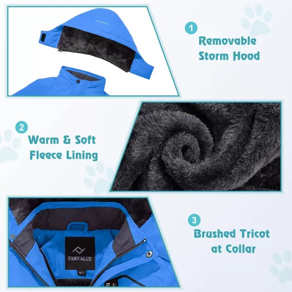 imageFARVALUE Boys Waterproof Ski Jacket Windproof Winter Coat Warm Snow Coat Outdoor Raincoats Hooded WindbreakerBlue