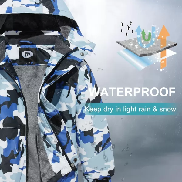 imageFARVALUE Boys Waterproof Ski Jacket Windproof Winter Coat Warm Snow Coat Outdoor Raincoats Hooded WindbreakerBlue Camo