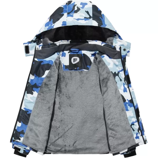 imageFARVALUE Boys Waterproof Ski Jacket Windproof Winter Coat Warm Snow Coat Outdoor Raincoats Hooded WindbreakerBlue Camo