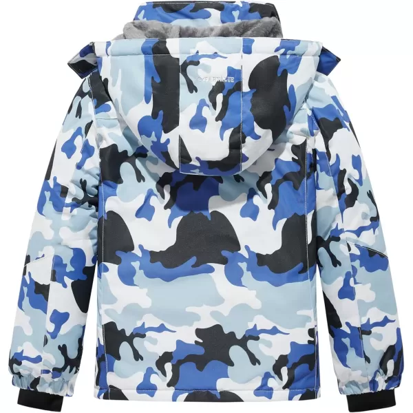 imageFARVALUE Boys Waterproof Ski Jacket Windproof Winter Coat Warm Snow Coat Outdoor Raincoats Hooded WindbreakerBlue Camo