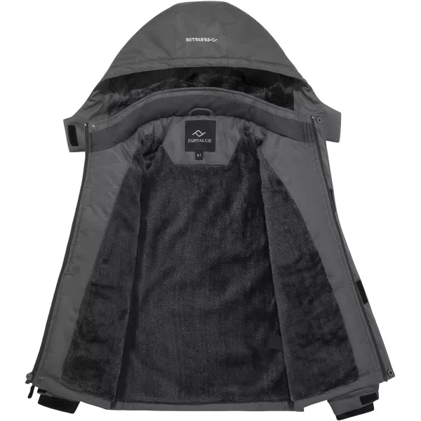 imageFARVALUE Boys Waterproof Ski Jacket Windproof Winter Coat Warm Snow Coat Outdoor Raincoats Hooded WindbreakerGrey