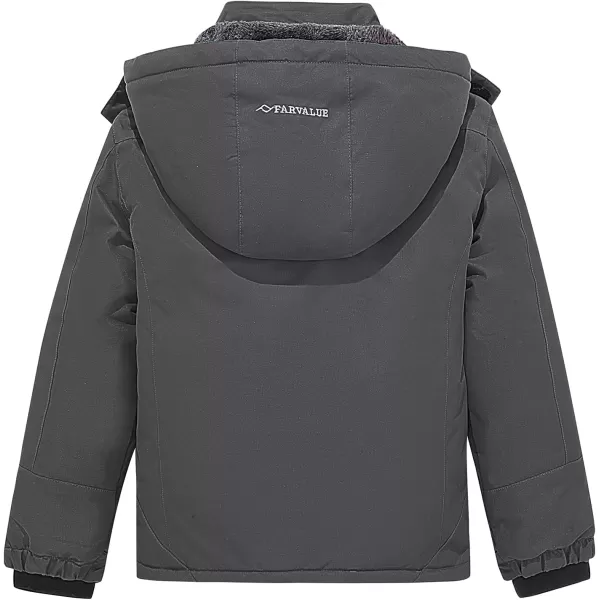 imageFARVALUE Boys Waterproof Ski Jacket Windproof Winter Coat Warm Snow Coat Outdoor Raincoats Hooded WindbreakerGrey