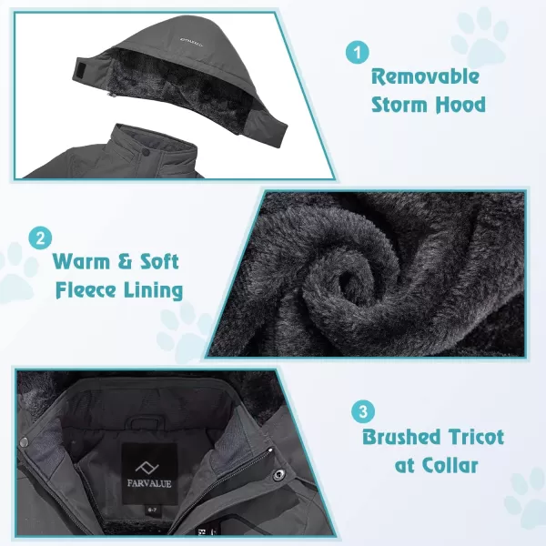 imageFARVALUE Boys Waterproof Ski Jacket Windproof Winter Coat Warm Snow Coat Outdoor Raincoats Hooded WindbreakerGrey