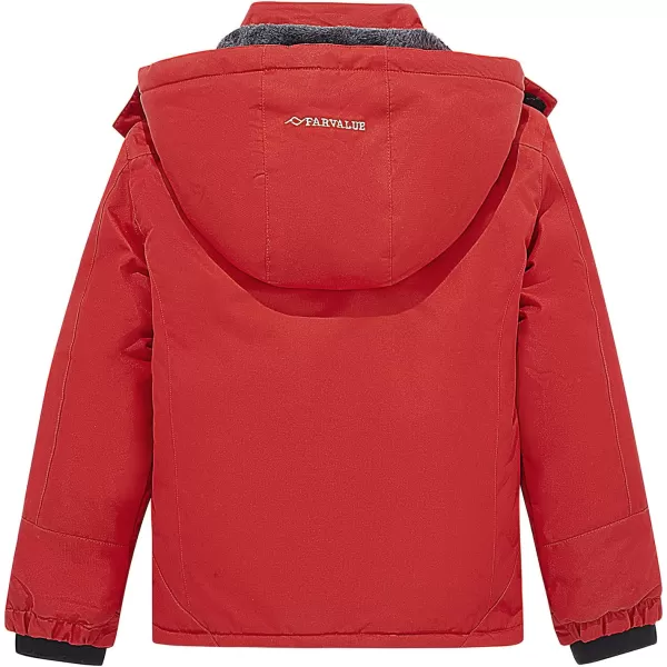 imageFARVALUE Boys Waterproof Ski Jacket Windproof Winter Coat Warm Snow Coat Outdoor Raincoats Hooded WindbreakerRed