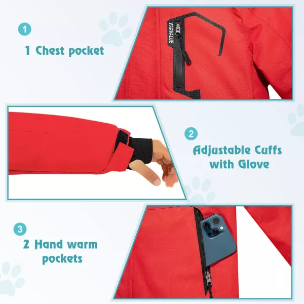imageFARVALUE Boys Waterproof Ski Jacket Windproof Winter Coat Warm Snow Coat Outdoor Raincoats Hooded WindbreakerRed