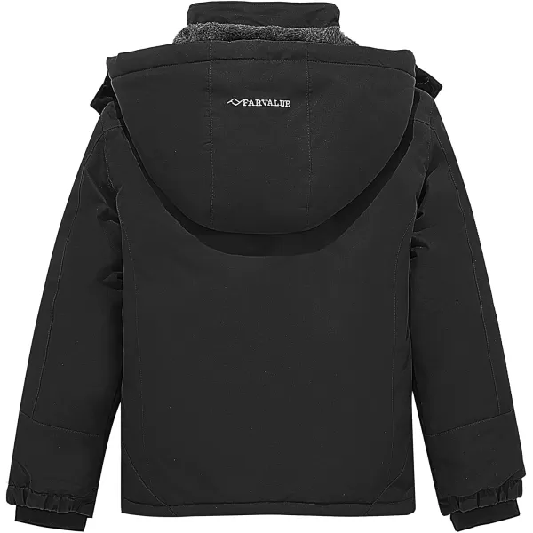imageFARVALUE Boys Waterproof Ski Jacket Windproof Winter Coat Warm Snow Coat Outdoor Raincoats with Removable HoodBlack