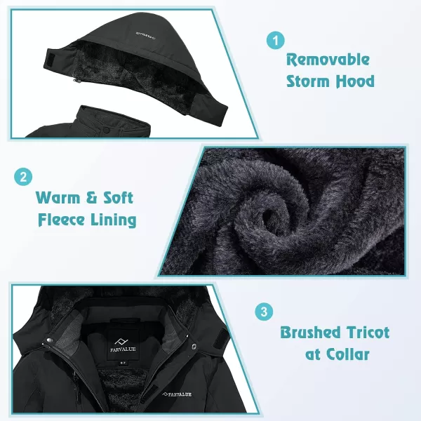 imageFARVALUE Boys Waterproof Ski Jacket Windproof Winter Coat Warm Snow Coat Outdoor Raincoats with Removable HoodBlack