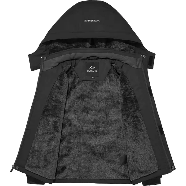 imageFARVALUE Boys Waterproof Ski Jacket Windproof Winter Coat Warm Snow Coat Outdoor Raincoats with Removable HoodBlack