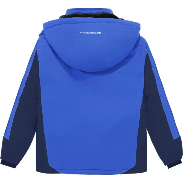 imageFARVALUE Boys Waterproof Ski Jacket Windproof Winter Coat Warm Snow Coat Outdoor Raincoats with Removable HoodBlue