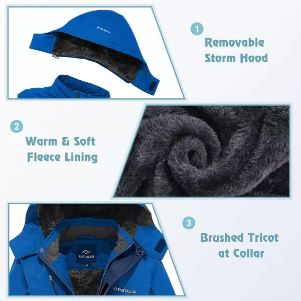 imageFARVALUE Boys Waterproof Ski Jacket Windproof Winter Coat Warm Snow Coat Outdoor Raincoats with Removable HoodBlue