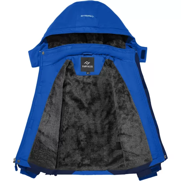imageFARVALUE Boys Waterproof Ski Jacket Windproof Winter Coat Warm Snow Coat Outdoor Raincoats with Removable HoodBlue