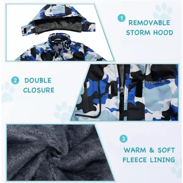 imageFARVALUE Boys Waterproof Ski Jacket Windproof Winter Coat Warm Snow Coat Outdoor Raincoats with Removable HoodBlue Camouflage