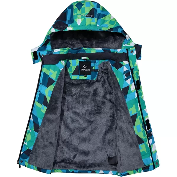 imageFARVALUE Boys Waterproof Ski Jacket Windproof Winter Coat Warm Snow Coat Outdoor Raincoats with Removable HoodGreen Camouflage