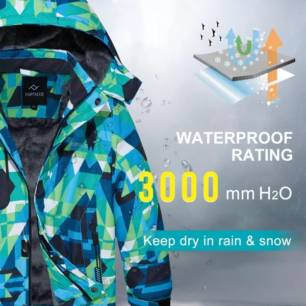 imageFARVALUE Boys Waterproof Ski Jacket Windproof Winter Coat Warm Snow Coat Outdoor Raincoats with Removable HoodGreen Camouflage