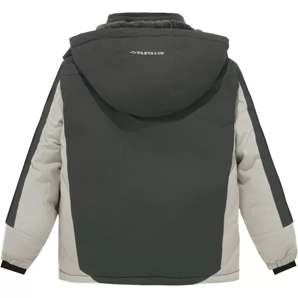 imageFARVALUE Boys Waterproof Ski Jacket Windproof Winter Coat Warm Snow Coat Outdoor Raincoats with Removable HoodGrey
