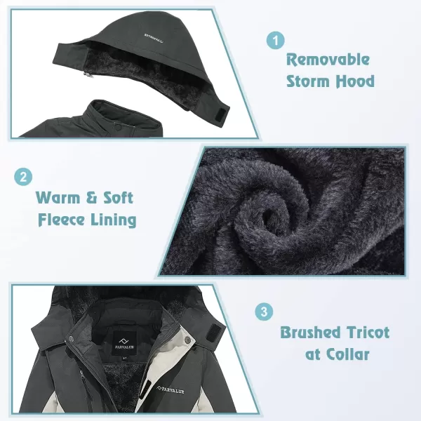 imageFARVALUE Boys Waterproof Ski Jacket Windproof Winter Coat Warm Snow Coat Outdoor Raincoats with Removable HoodGrey