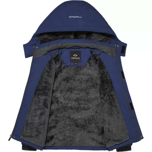 imageFARVALUE Boys Waterproof Ski Jacket Windproof Winter Coat Warm Snow Coat Outdoor Raincoats with Removable HoodNavy