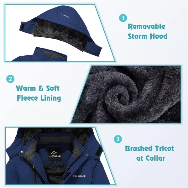 imageFARVALUE Boys Waterproof Ski Jacket Windproof Winter Coat Warm Snow Coat Outdoor Raincoats with Removable HoodNavy