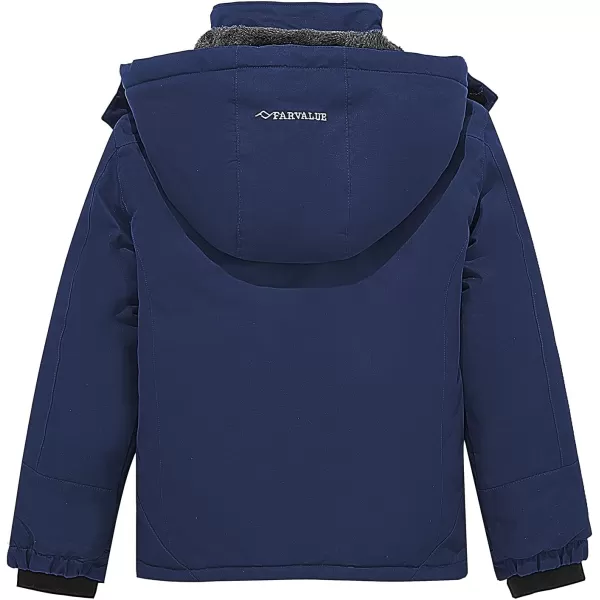 imageFARVALUE Boys Waterproof Ski Jacket Windproof Winter Coat Warm Snow Coat Outdoor Raincoats with Removable HoodNavy