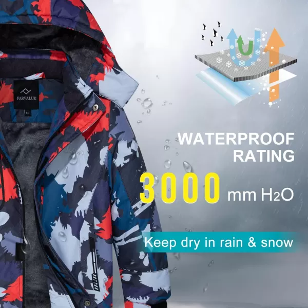 imageFARVALUE Boys Waterproof Ski Jacket Windproof Winter Coat Warm Snow Coat Outdoor Raincoats with Removable HoodOrange Camouflage