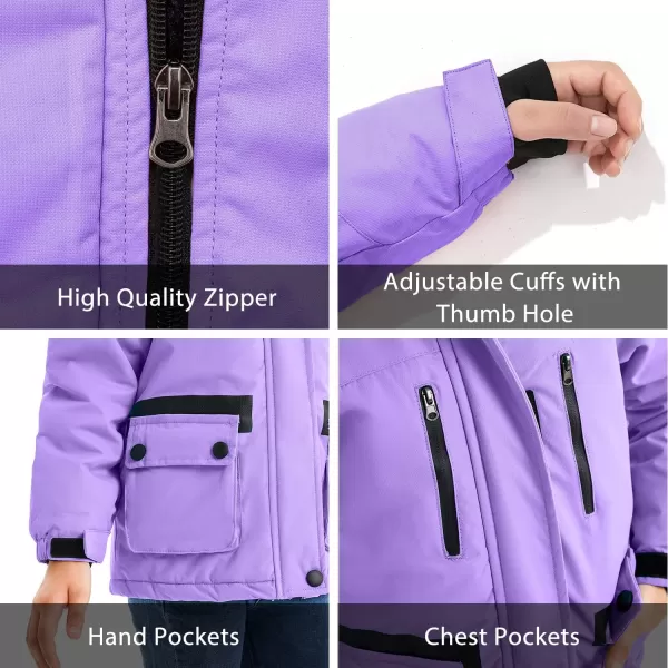 imageFARVALUE Girls Waterproof Ski Jacket Windproof Winter Coat Warm Fleece Snow Coat Outdoor Raincoats Hooded Purple 8