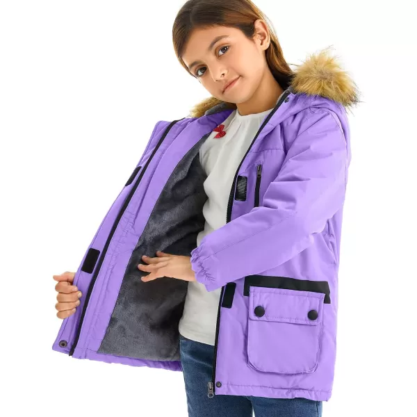 imageFARVALUE Girls Waterproof Ski Jacket Windproof Winter Coat Warm Fleece Snow Coat Outdoor Raincoats Hooded Purple 8
