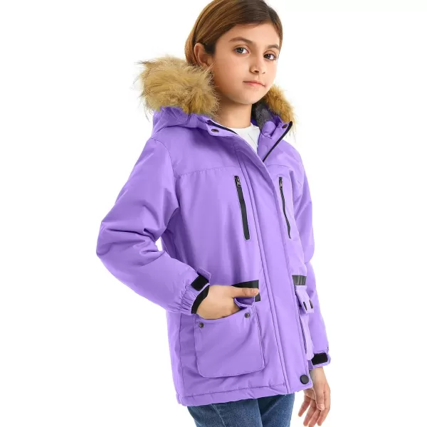 imageFARVALUE Girls Waterproof Ski Jacket Windproof Winter Coat Warm Fleece Snow Coat Outdoor Raincoats Hooded Purple 8